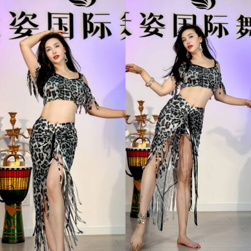 肚皮舞练功服鼓舞手工野性豹纹