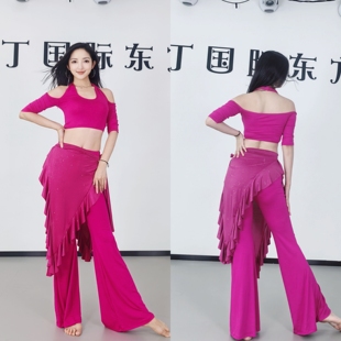 装 莫代尔露肩挂脖上衣微喇裤 显瘦 东方舞新款 swegal肚皮舞服装