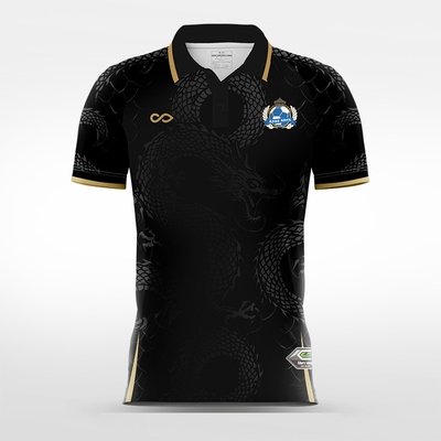 赛客翻领POLO龙纹蓝豹足球服