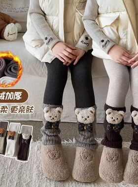 女童连裤袜加绒加厚秋冬季堆堆袜套儿童打底裤玩偶熊宝宝外穿裤袜