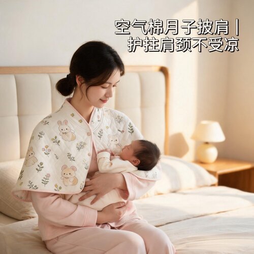 小兔印花斗篷式保暖披肩哺乳