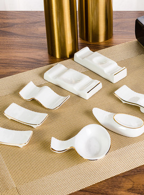 陶瓷筷架托两用筷架骨瓷筷枕勺托筷架酒店金边筷子架私人会所专用