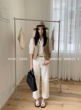 2026春夏季新款简约白色直筒牛仔裤女小个子宽松显瘦九分烟管裤