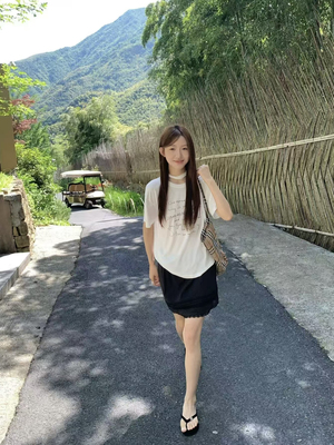 美式复古字母印花短袖t恤女夏慵懒风上衣T8213甜美蕾丝半裙K8221