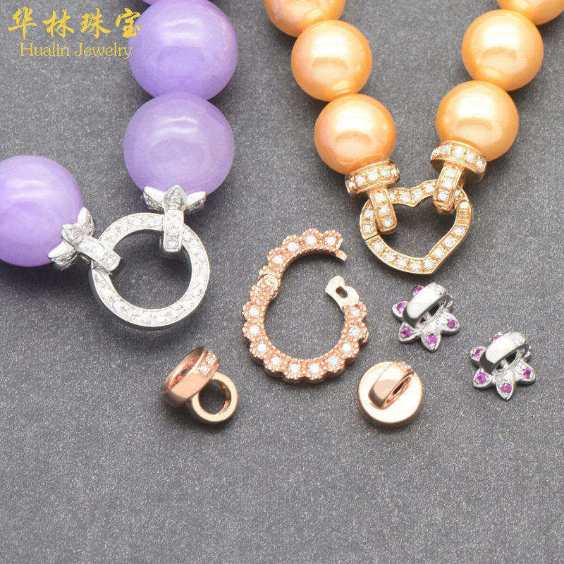 18K金珠链连接扣头配件珍珠翡翠项链吊坠手链万能连接扣头镶钻石