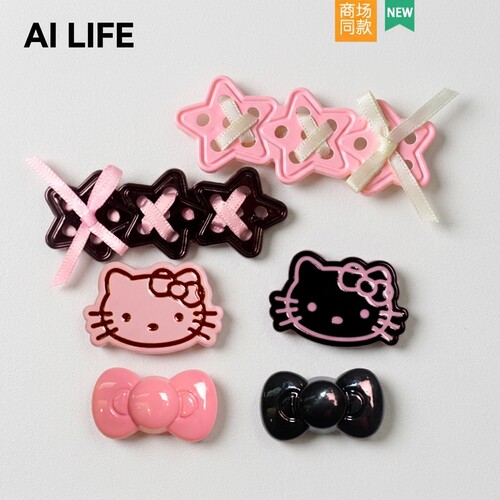 AI LIFE 蝴蝶结猫咪洞洞鞋配饰鞋花卡通diy装饰扣适配Cross/Crocs