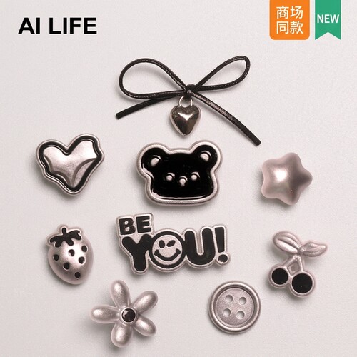 AI LIFE 哑银小熊洞洞鞋配饰鞋花卡通diy装饰品扣适配Cross/Crocs