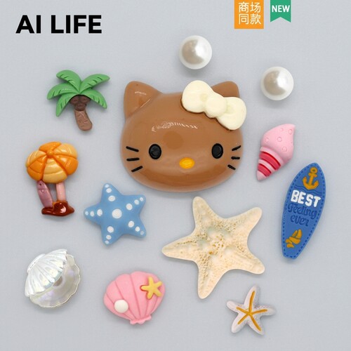 AI LIFE 黑皮猫咪洞洞鞋配饰鞋花卡通diy装饰品扣适配Cross/Crocs
