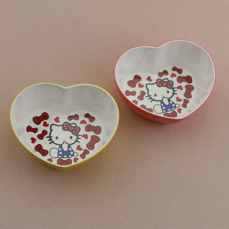 可爱卡通心形KT猫儿童碗密胺米饭碗汤碗宝宝食物餐具 包邮