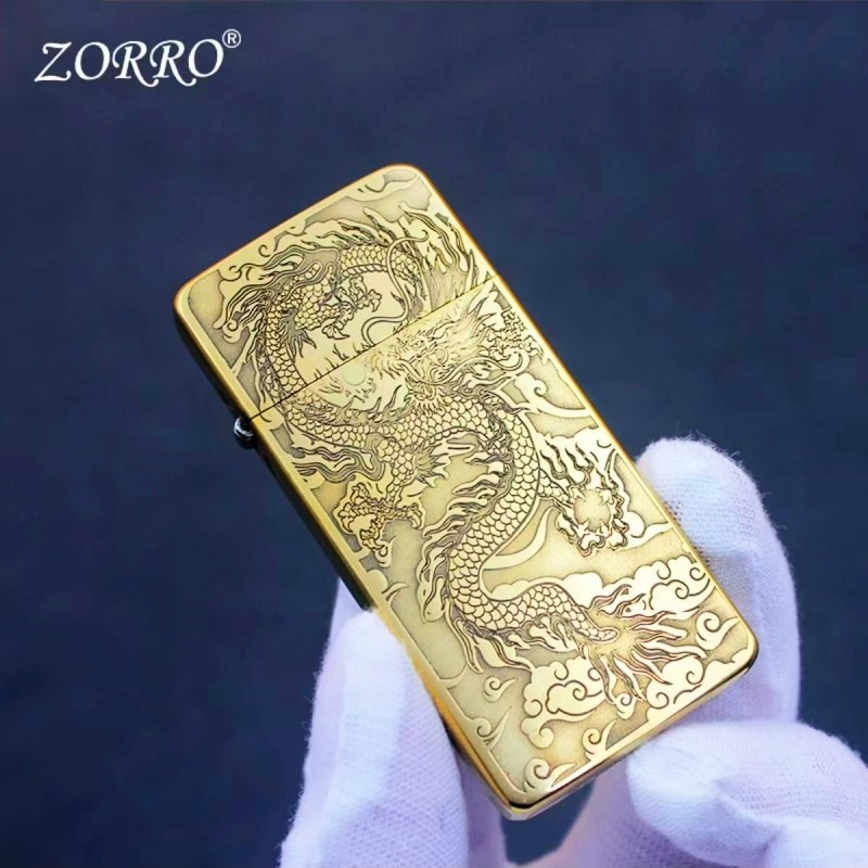 佐罗超薄煤油打火机复古纯铜轻巧便携个性砂轮式防风送礼男友