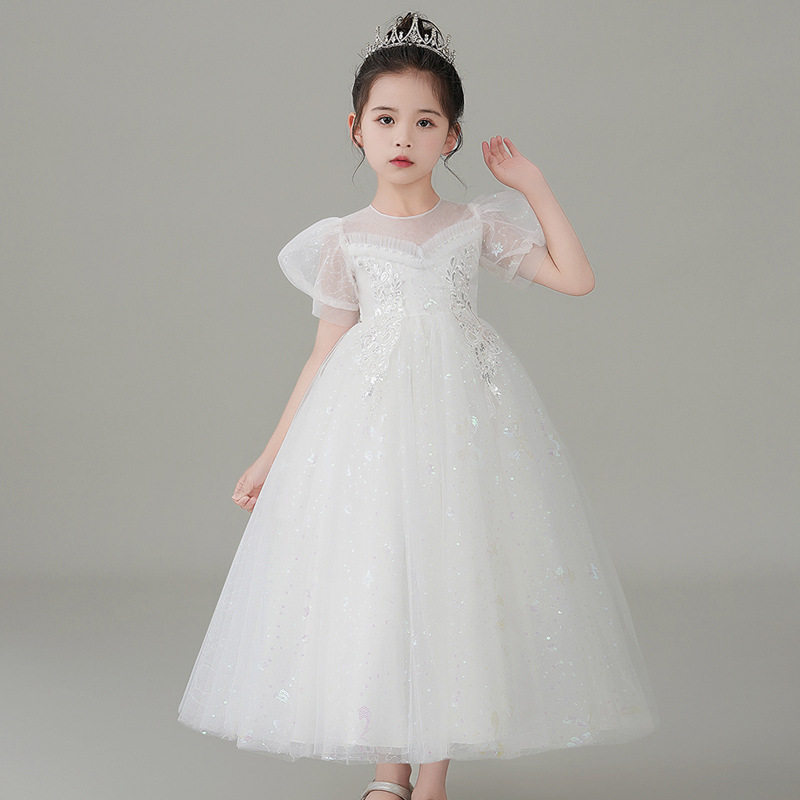 儿童婚纱礼服公主裙长款女孩子连衣裙主持人表演服装夏季款6-7-1