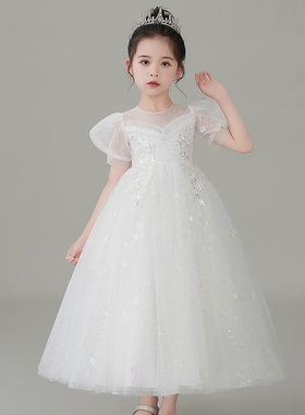 儿童婚纱礼服公主裙长款女孩子连衣裙主持人表演服装夏季款6-7-1