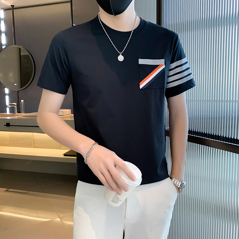 夏新款反光标条纹细节TB编织带男士精品圆领T恤潮23367特P48控78,男装T恤,电商C309