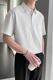 9801#白高级感纯色口袋雅痞polo衫半袖翻领T恤短袖男轻熟潮P58，男装T恤，电商C309