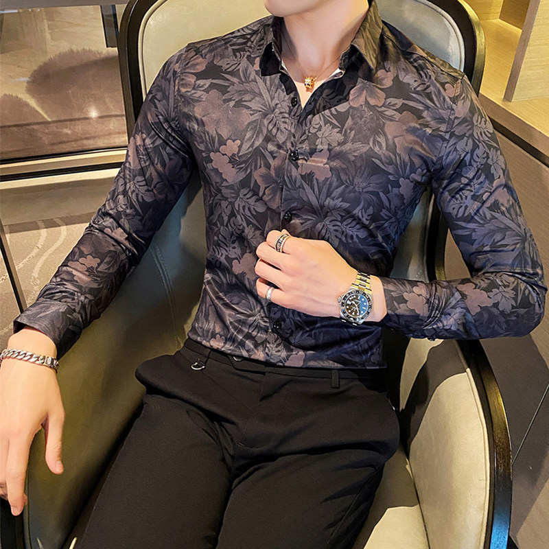 2021款新男士韩版修身长袖印花衬衫英伦店主潮C802_P58,男装衬衫,电商C309