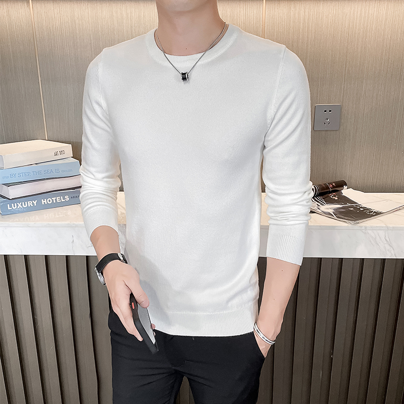 2025秋冬新款纯色圆领针织衫韩版修身打底长袖毛衣M31#P35，男装T恤，电商C309