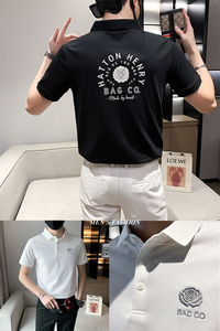 2025夏季新款 小玫瑰刺绣 男士polo衫翻领短袖T恤潮97010_P58控78图片