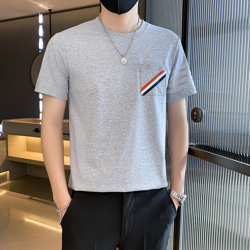 23367#灰_反光标条纹细节TB编织带男士精品圆领T恤潮特P48控78，男装T恤，电商C309