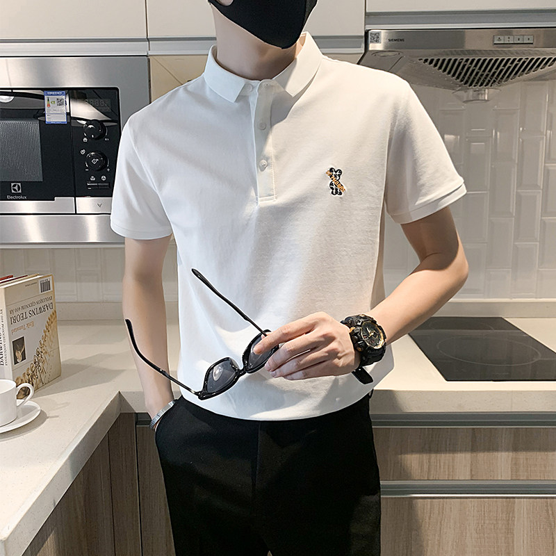5511#夏款小熊刺绣印花男士polo衫潮小伙风翻领短袖T恤男P55,男装T恤,电商C309