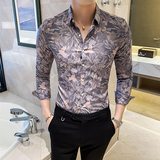 2021款新男士韩版修身长袖印花衬衫英伦店主潮C802_P58，男装衬衫，电商C309