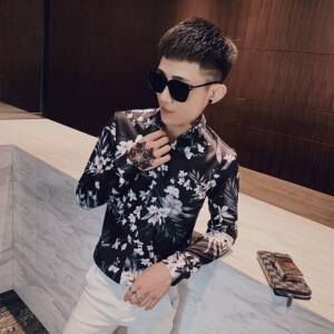 2021款新 社会风 男士韩版休闲长袖印花衬衫潮C803_P58图片