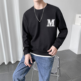 1038#_蓝轻熟风字母印花假两件卫衣男士长袖圆领情侣潮P65，男装卫衣，电商C309