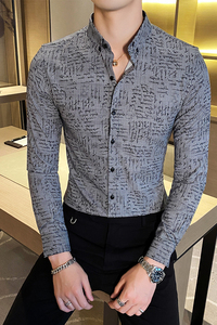 M801#/2025秋款 暗印花千鸟格男士韩版修身休闲衬衫长袖衬衣潮P60图片
