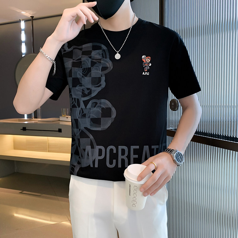 8029#黑夏新款刺绣动漫马里奥印花T恤男休闲圆领短袖潮特P48控78,男装T恤,电商C309