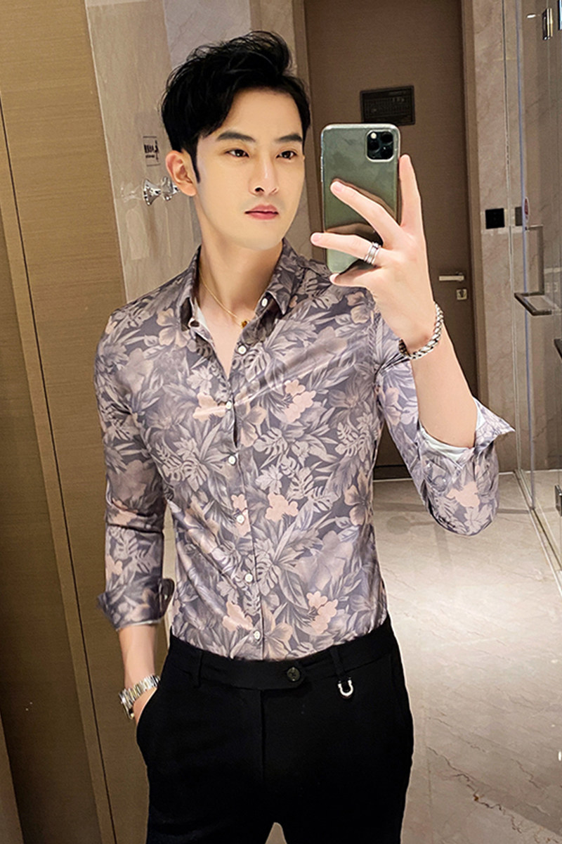 2021款新男士韩版修身长袖印花衬衫英伦店主潮C802_P58,男装衬衫,电商C309