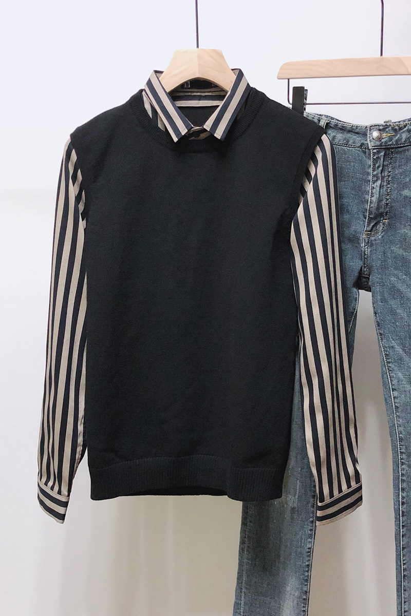 加绒加厚高品质针织衫假两件男士套头休闲毛衣男M6613_P100,男装针织衫/毛衣,电商C309