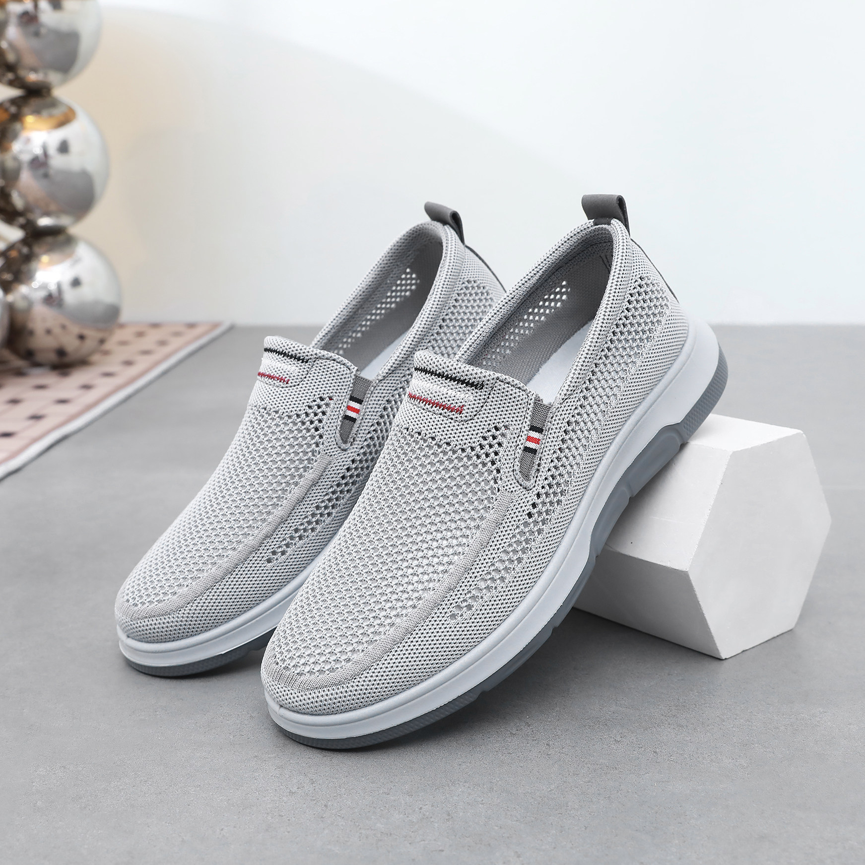 夏天老北京布鞋男士透气网鞋轻便舒适一脚蹬爸爸鞋休闲网面男鞋