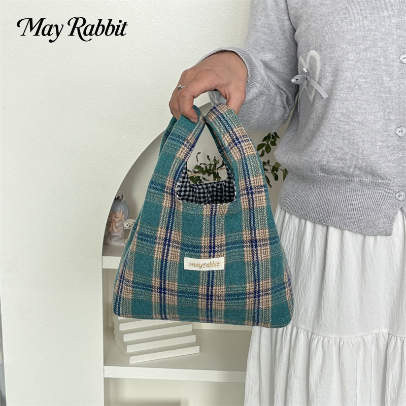 MAYRABBIT复古毛呢格子手掏包