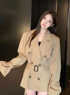  卡其色韩版高级感短款风衣女秋季新款英伦风小个子收腰外套