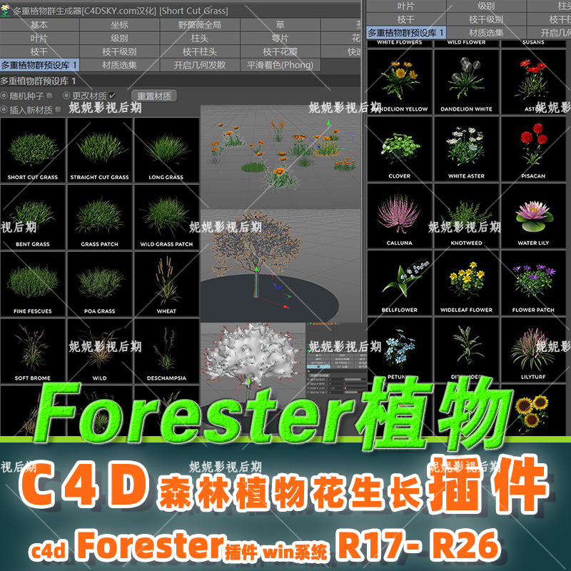 c4d植物插件 Forester插件 c4d森林植物生长插件仅限win R17-R26