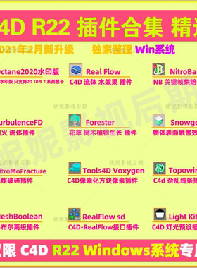 仅限Win专用 C4D R22插件合集TurbulenceFD RealFlow Octana插件