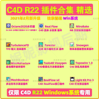 仅限Win专用 C4D R22插件合集TurbulenceFD RealFlow Octana插件
