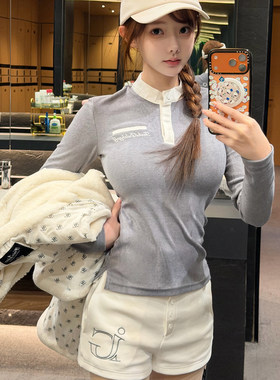 TASHI GOLF灰色修身显瘦上衣ig高尔夫服装女弹力短裤子运动服套装