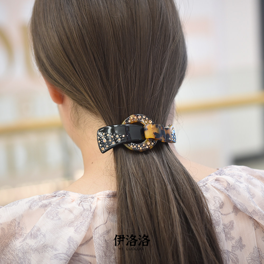 大号时尚轻奢豹纹弧形弹簧夹发卡韩国后脑勺夹子发饰马尾发夹头饰