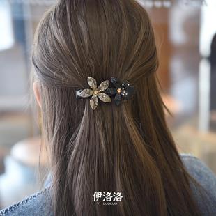 中号轻奢花朵镶水钻后脑勺半扎一字弹簧夹顶夹发卡发夹马尾发夹