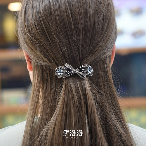 复古蝴蝶结夹水钻弹簧夹