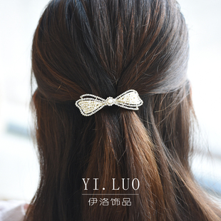 小号珍珠蝴蝶结弹簧夹发夹网红2025年新款女韩国边夹发卡夹子头饰