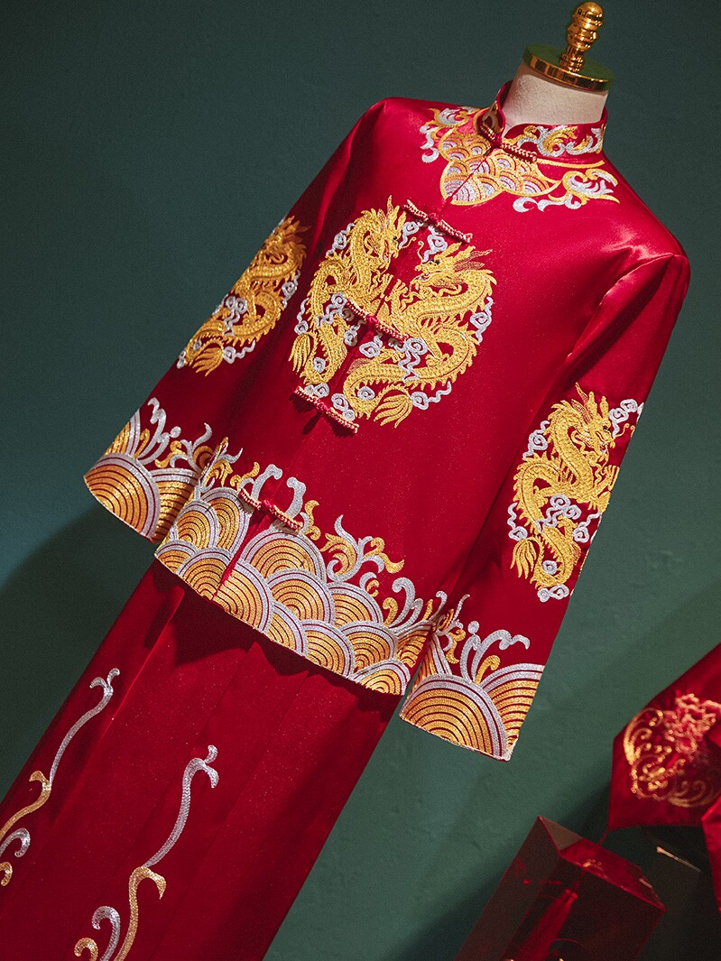 XIUHE COSTUME MENS GROOM CHINESE WEDDING GROOM DRESS 2024 NEW WEDDING DRESS XIUHE DRAGON AND PHOENIX GOWN HIGH-END