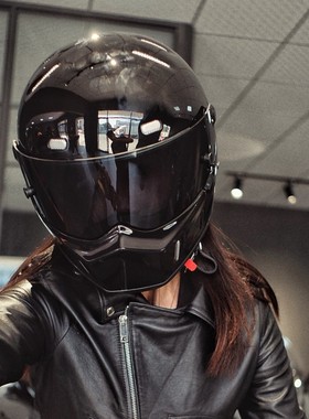 辛普森头盔SIMPSON黑色外形复刻版DOT认证玻璃钢男机车女个性全盔