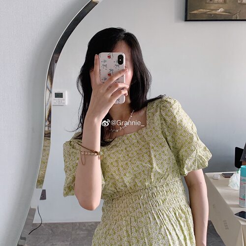 Clair de la lune_“盐渍青柠/甜橘波本汽水”盐缩泡泡方领松紧裙