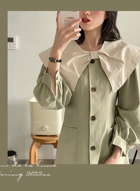 《脆苹果绿》_22早春情人节限定 大立体蝴蝶结领风衣料小香连衣裙