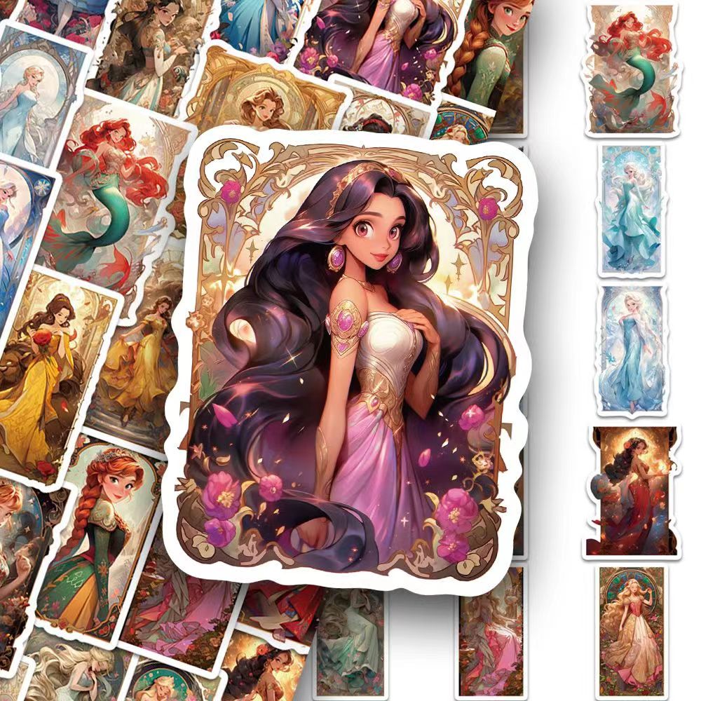 50张卡通公主卡牌贴纸笔记本电脑手账本手机壳装饰涂鸦跨境贴画