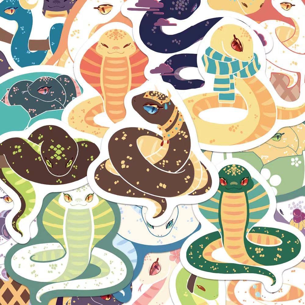 40张手绘小蛇涂鸦贴纸卡通可爱创意ins风手机壳笔记本防水贴画diy