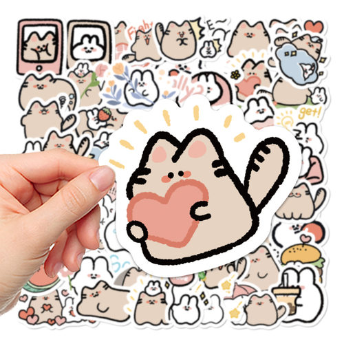 原创猫和兔可爱卡通贴纸