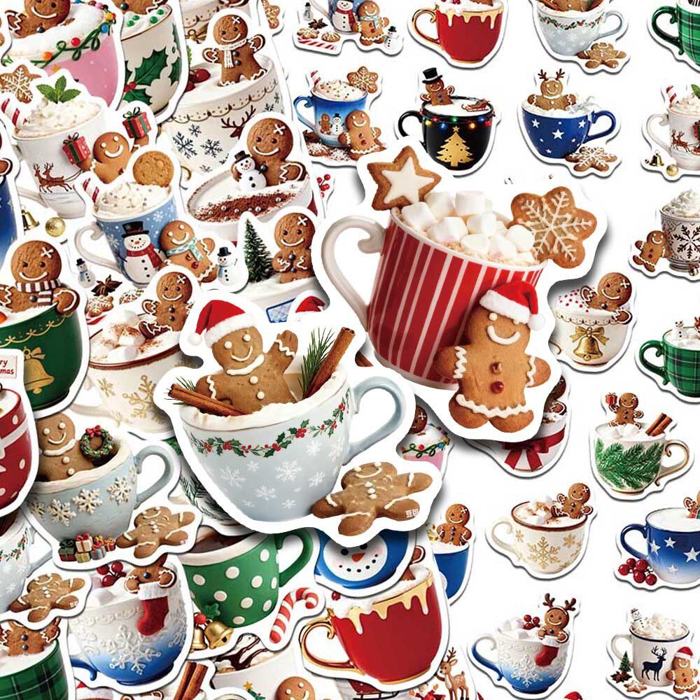 100张圣诞主题贴纸套装姜饼人饼干杯子卡通装饰贴DIY手账素材贴画