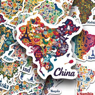100张Maps In cultural Symbols And Icons贴纸国家创意手账贴画